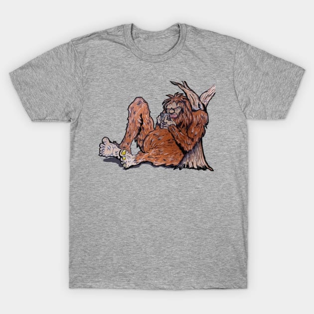 Bigfoot Checking His Texts T-Shirt by BigCandy540